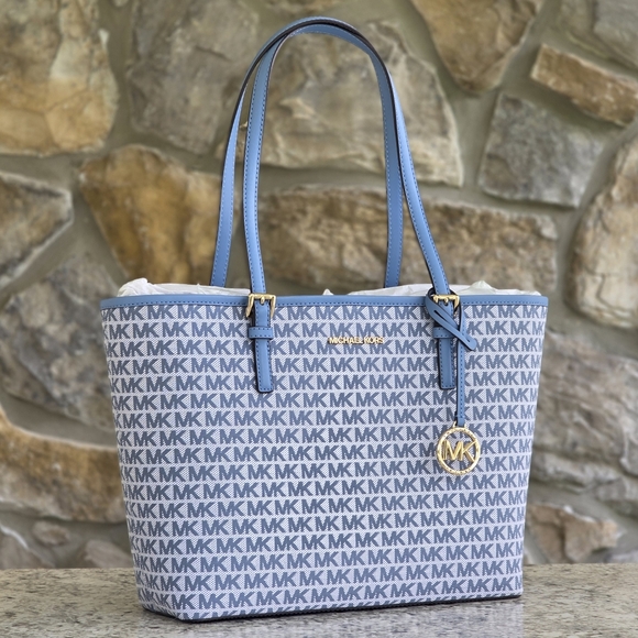 Michael Kors Handbags - Michael Kors Jet Set Logo Medium Blue Tote